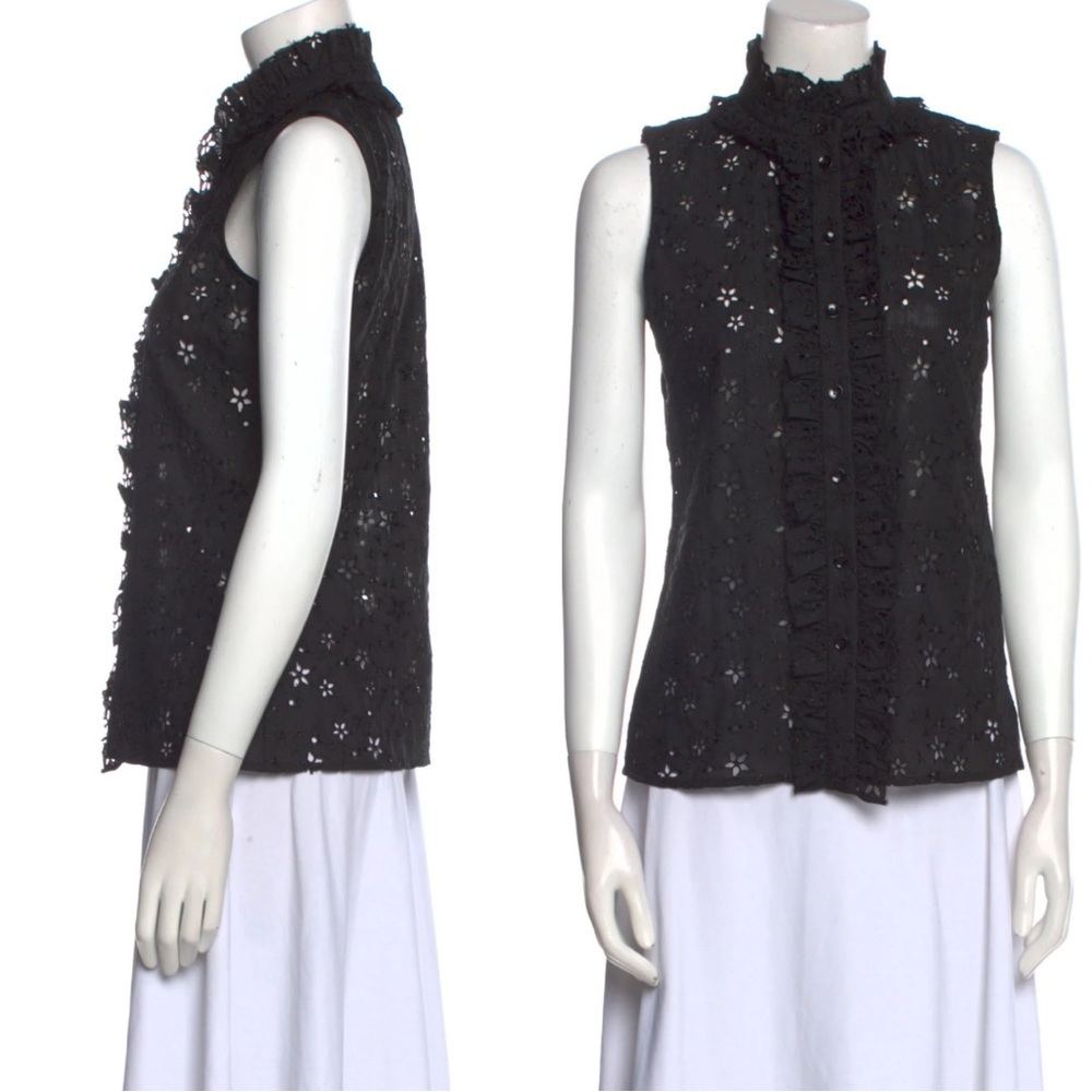 Saint Laurent Black Eyelet Sleeveless Top